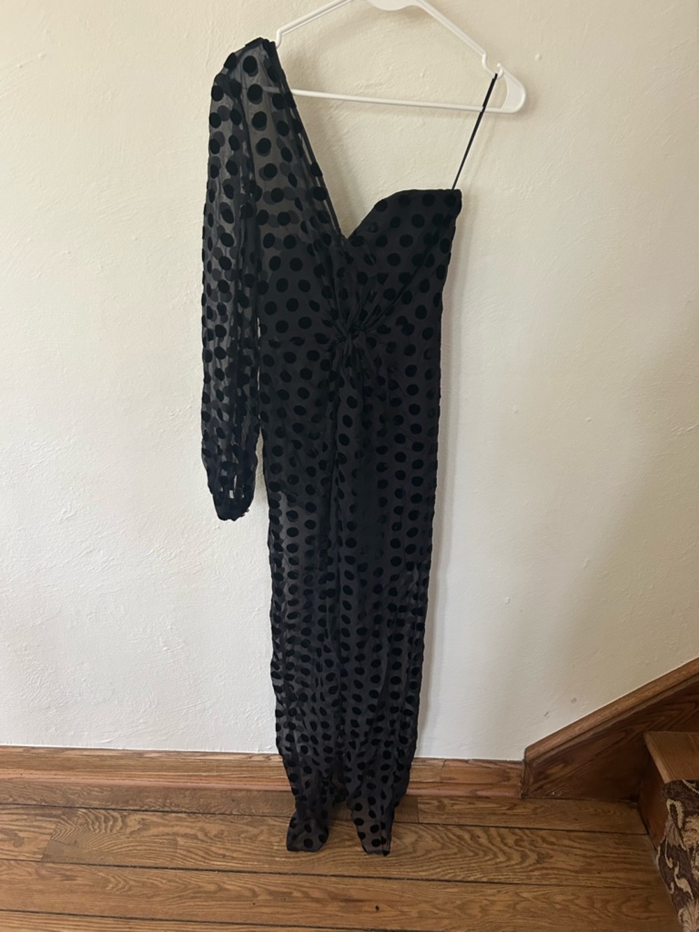 KEEPSAKE the Label Black One-Shoulder Polka Dot Mesh Dress